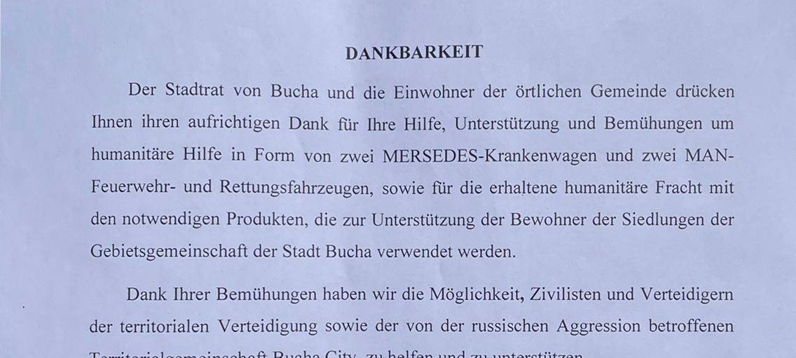 Emotionaler Dankesbrief aus Butscha