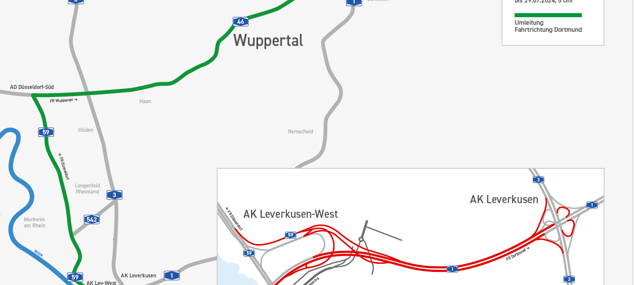 A1 Vollsperrungen in Leverkusen am Wochenende