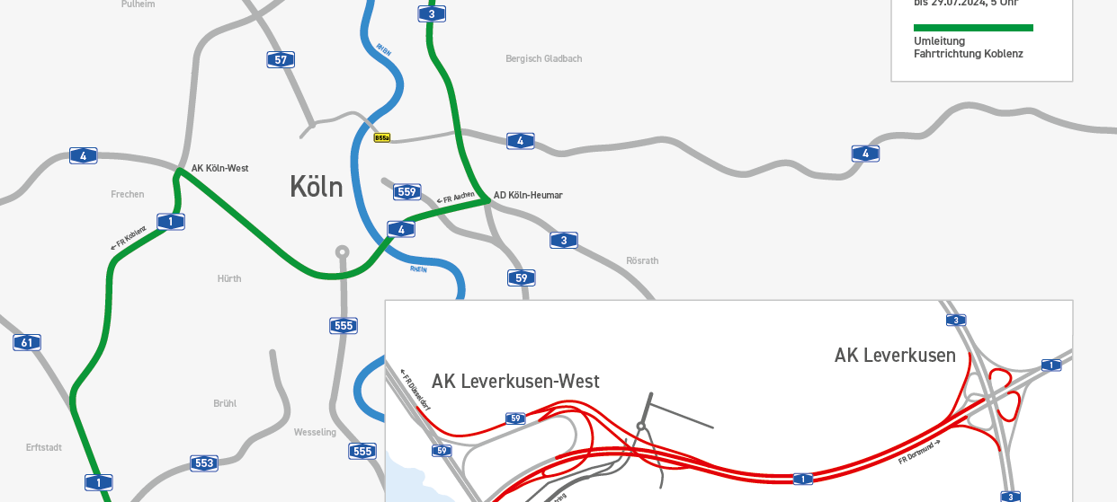 A1 Vollsperrungen in Leverkusen am Wochenende